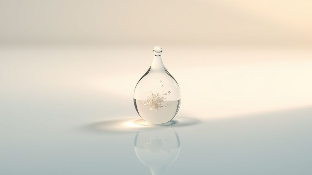 تصویر مفهومی از یک قطره ضد آفتاب حاوی ترکیبات فعال ضدپیری و ضد لک.