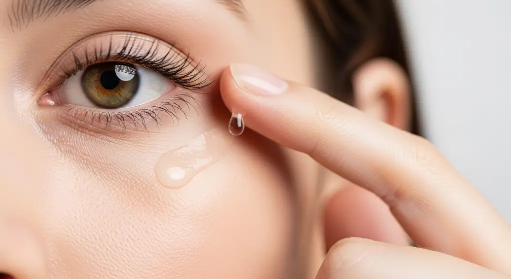 استفاده محتاطانه از یک قطره سرم در نزدیکی ناحیه حساس دور چشم.